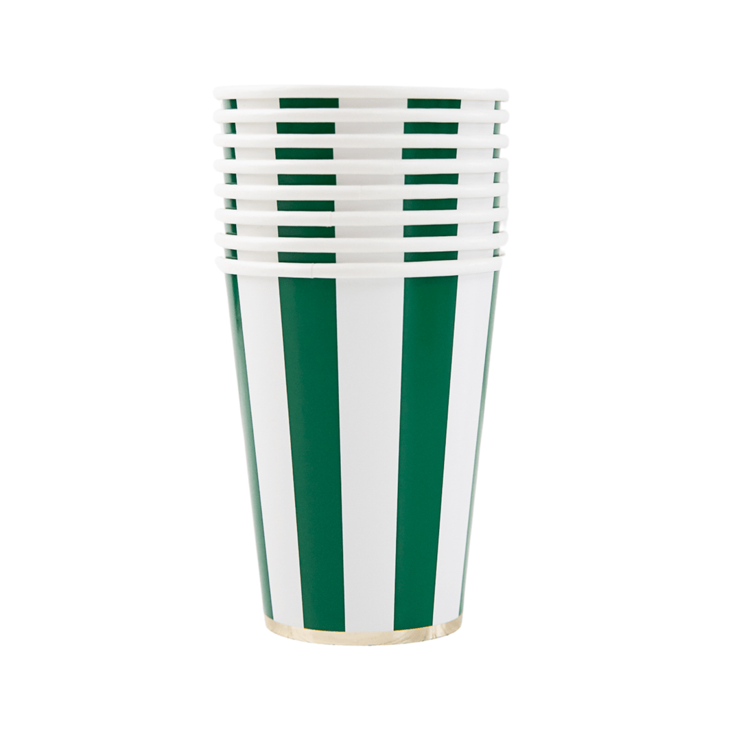 Emerald Green Cabana Stripe Party Cups x 8 - Bonjour Fête Party party cups Emerald Green Cabana Stripe Party Napkins x