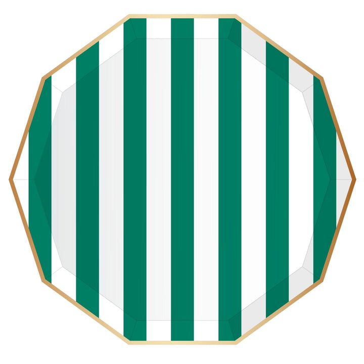 Emerald Green Cabana Stripe Party Plates x 8 - Bonjour Fête Party Paper Plate Emerald Green Cabana Stripe Party Plates x 8