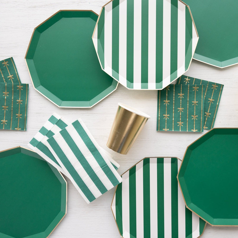 Emerald Green Cabana Stripe Party Plates x 8 - Bonjour Fête Party Paper Plate Emerald Green Cabana Stripe Party Plates x 8