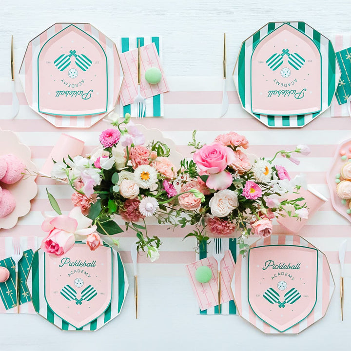 Emerald Green Cabana Stripe Party Plates x 8 - Bonjour Fête Party Paper Plate Emerald Green Cabana Stripe Party Plates x 8