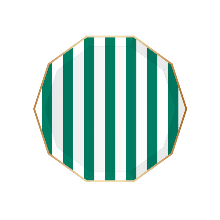 Emerald Green Cabana Stripe Party Plates x 8 - Bonjour Fête Party Paper Plate Emerald Green Cabana Stripe Party Plates x 8