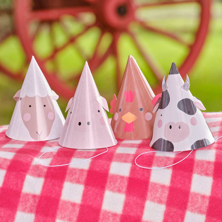 Disposable Plates Farm Animal Party Hats x 8