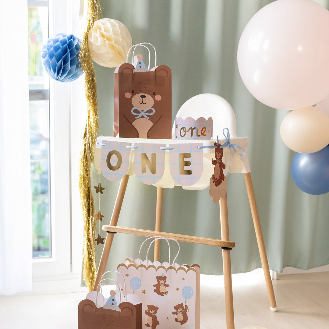 First Birthday Teddy Bear Chair Banner & Crown - 1st Birthday Party Supplies Bunting First Birthday Teddy Bear Chair Banner & Crown