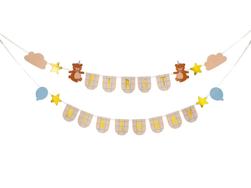 First Birthday Teddy Bear Party Banner - 2.55m - 1st Birthday Party Supplies Bunting First Birthday Teddy Bear Party Banner - 2.55m