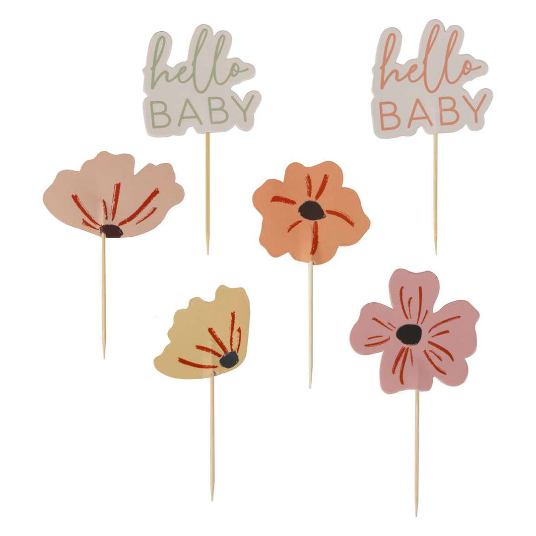 Floral Baby Shower Cupcake Toppers x 12