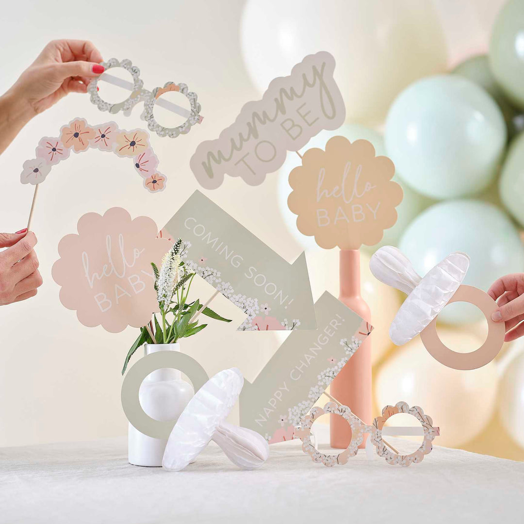 Floral Baby Shower Photo Booth Props - Baby Shower Decorations Paper Decoration Floral Baby Shower Photo Booth Props