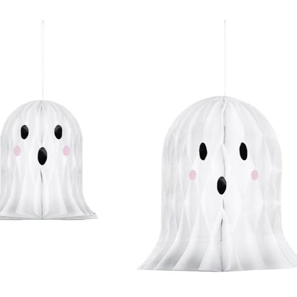 Ghost Paper Honeycomb Decorations x 2 - Halloween Ghosts Hanging Decoration Ghost Paper Honeycomb Decorations x 2