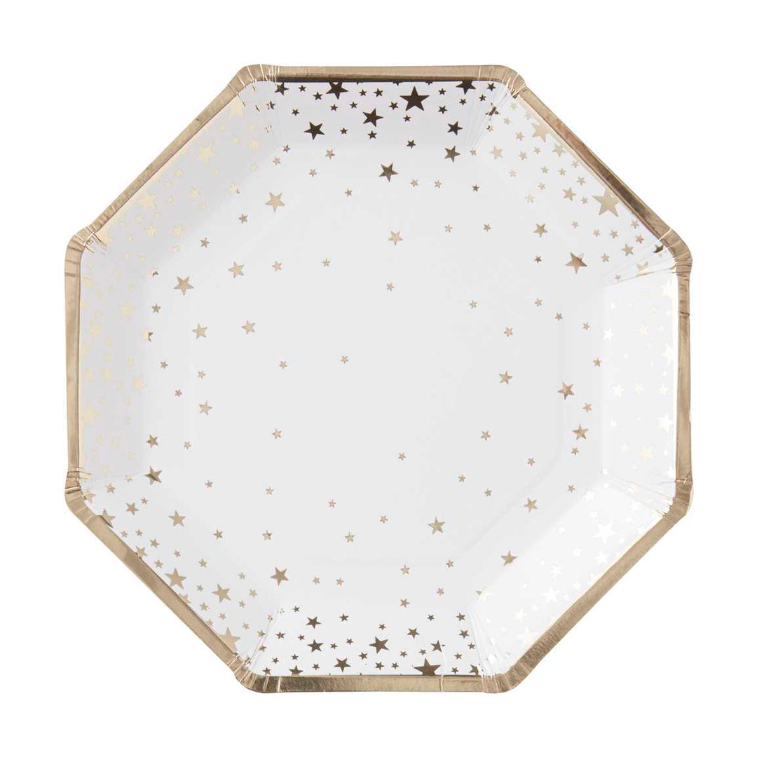 Ginger Ray - Gold Foiled Star Paper Plates x 8 party plates Gold Foiled Star Paper Plates x 8