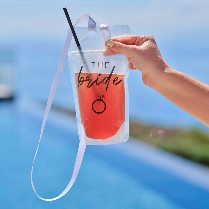 Ginger Ray - The Bride Hen Party Drinks Pouch with Straw and Lanyard Drinking Straws & Stirrers The Bride Hen Party Drinks Pouch with Straw and Lanyard