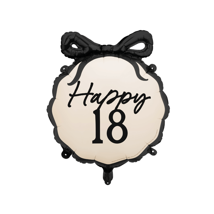 Happy 18 Black Bow Foil Balloon - 18th Birthday Party Balloons Happy 18 Black Bow Foil Balloon