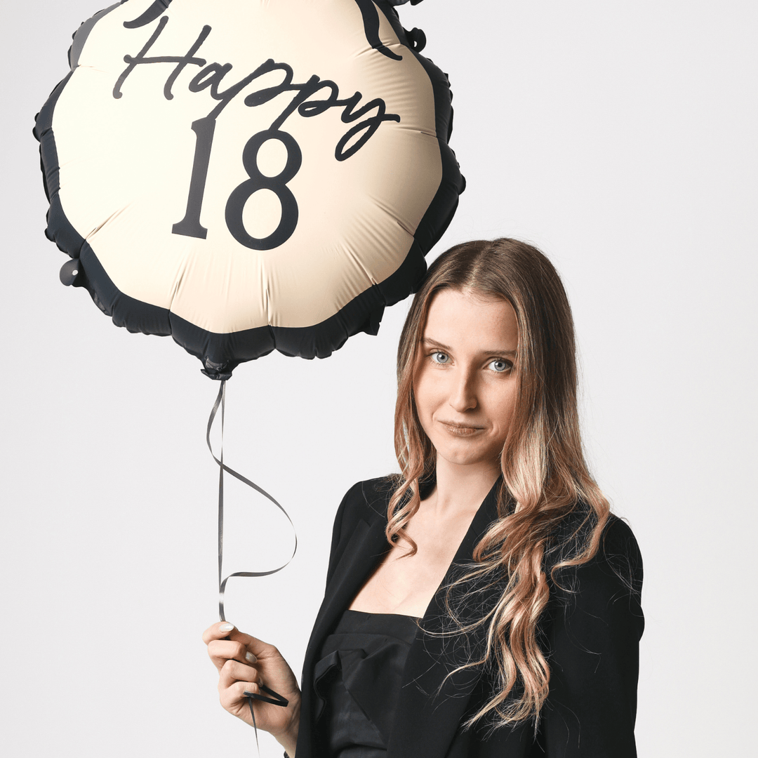 Happy 18 Black Bow Foil Balloon - 18th Birthday Party Balloons Happy 18 Black Bow Foil Balloon