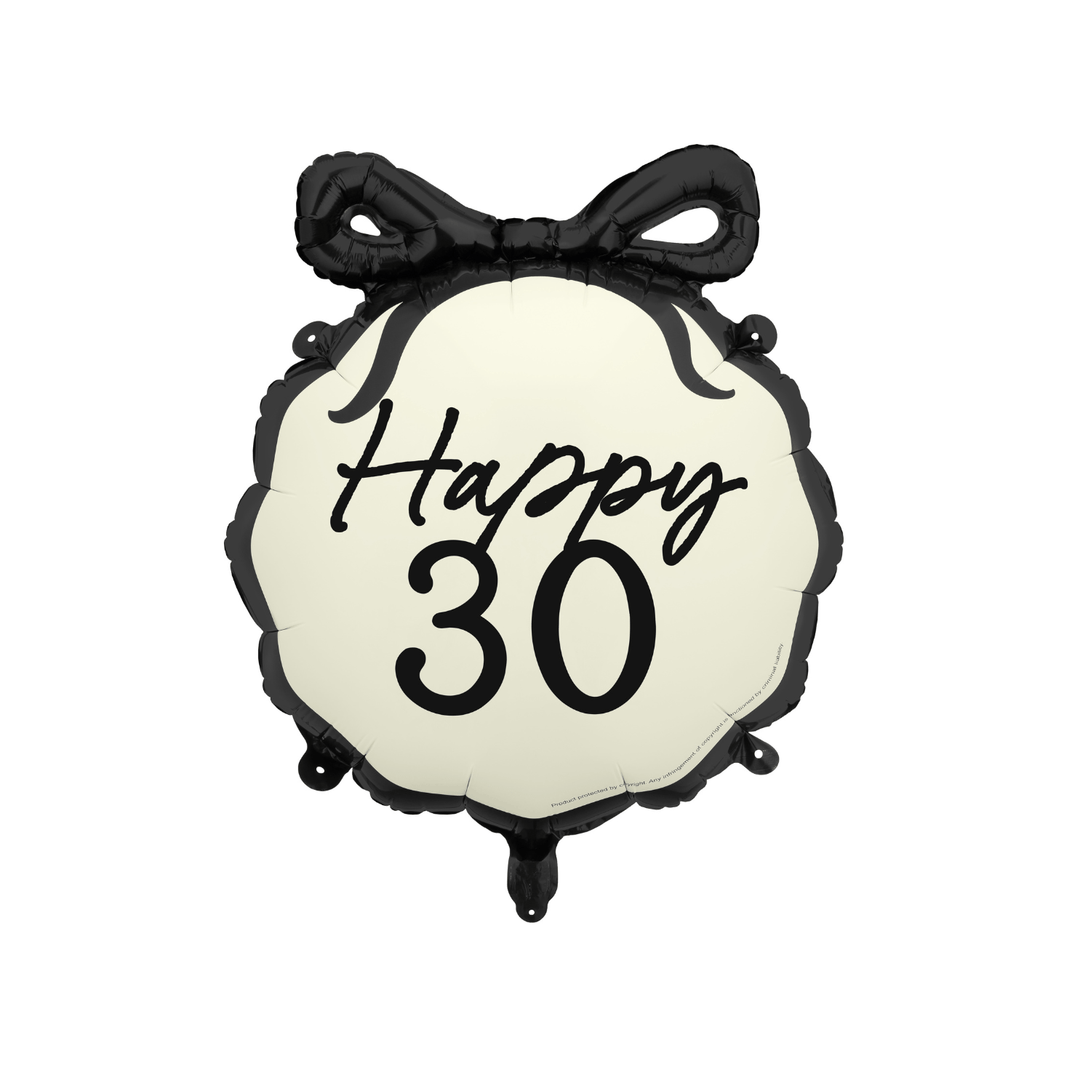 Happy 30 Black Bow Foil Balloon - 30th Birthday Party Balloons Happy 30 Black Bow Foil Balloon