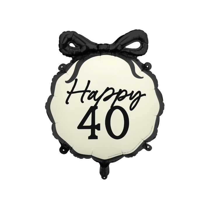 Happy 40 Black Bow Foil Balloon - 40th Birthday Party Balloons Happy 40 Black Bow Foil Balloon