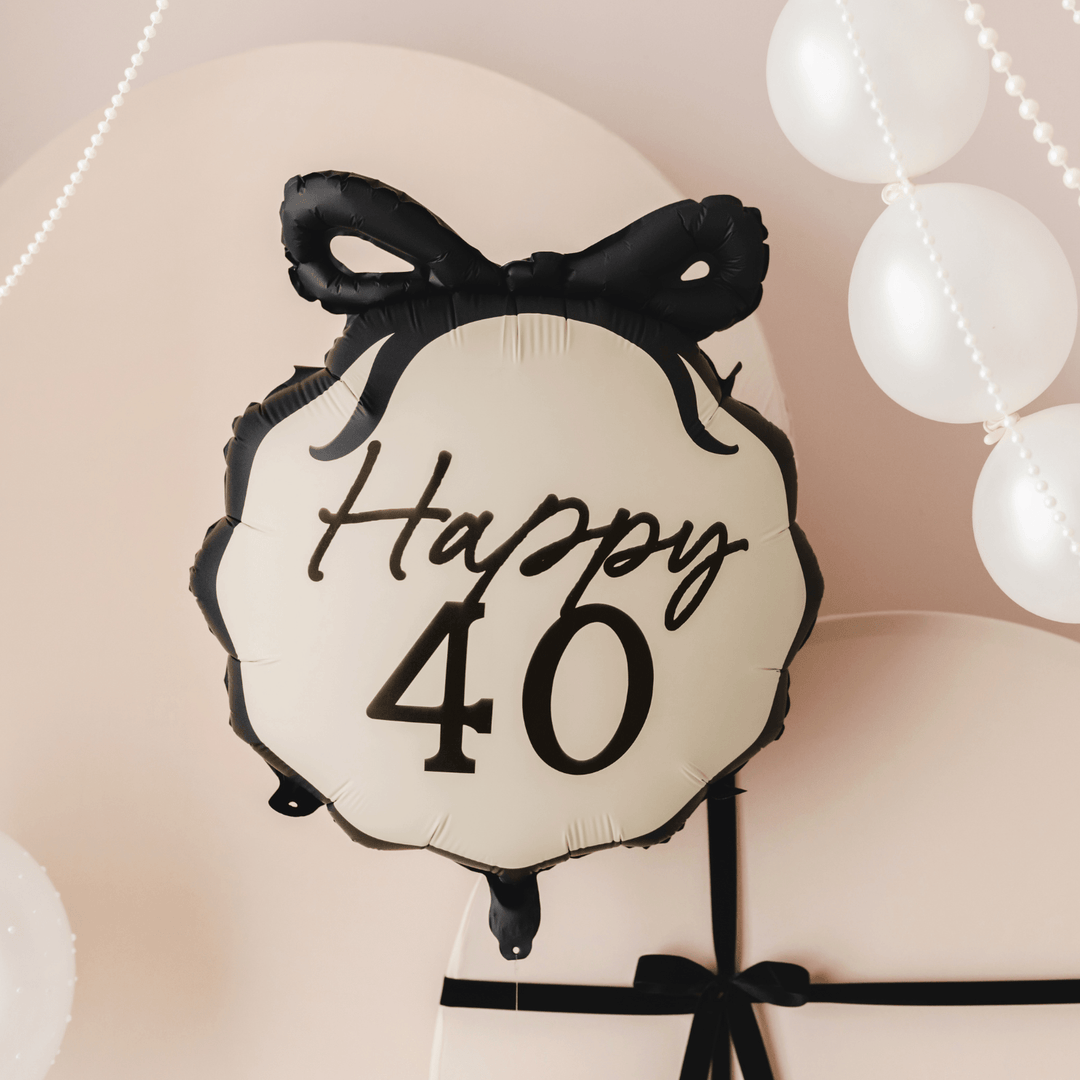 Happy 40 Black Bow Foil Balloon - 40th Birthday Party Balloons Happy 40 Black Bow Foil Balloon