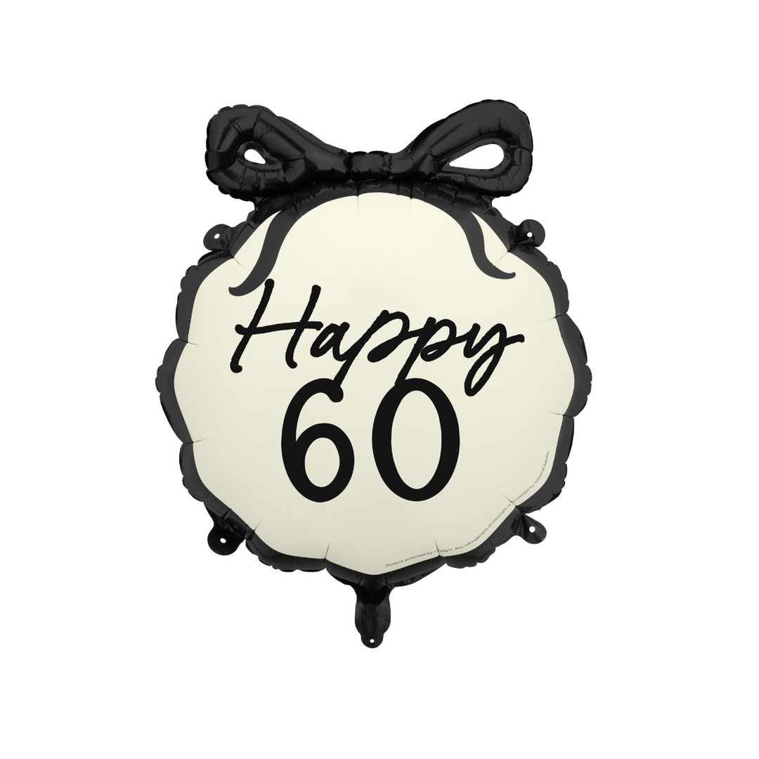 Happy 60 Black Bow Foil Balloon - 60th Birthday Party Balloons Happy 60 Black Bow Foil Balloon