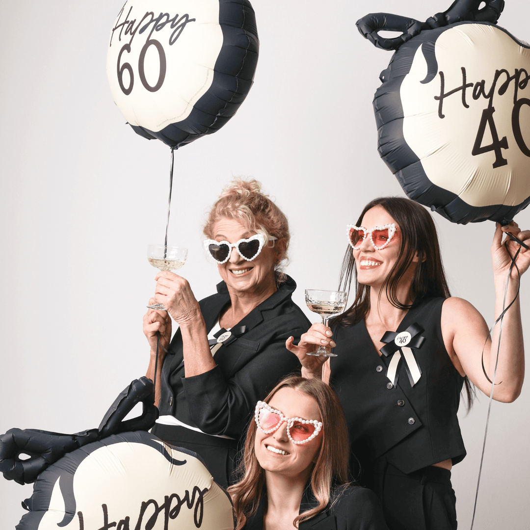 Happy 60 Black Bow Foil Balloon - 60th Birthday Party Balloons Happy 60 Black Bow Foil Balloon