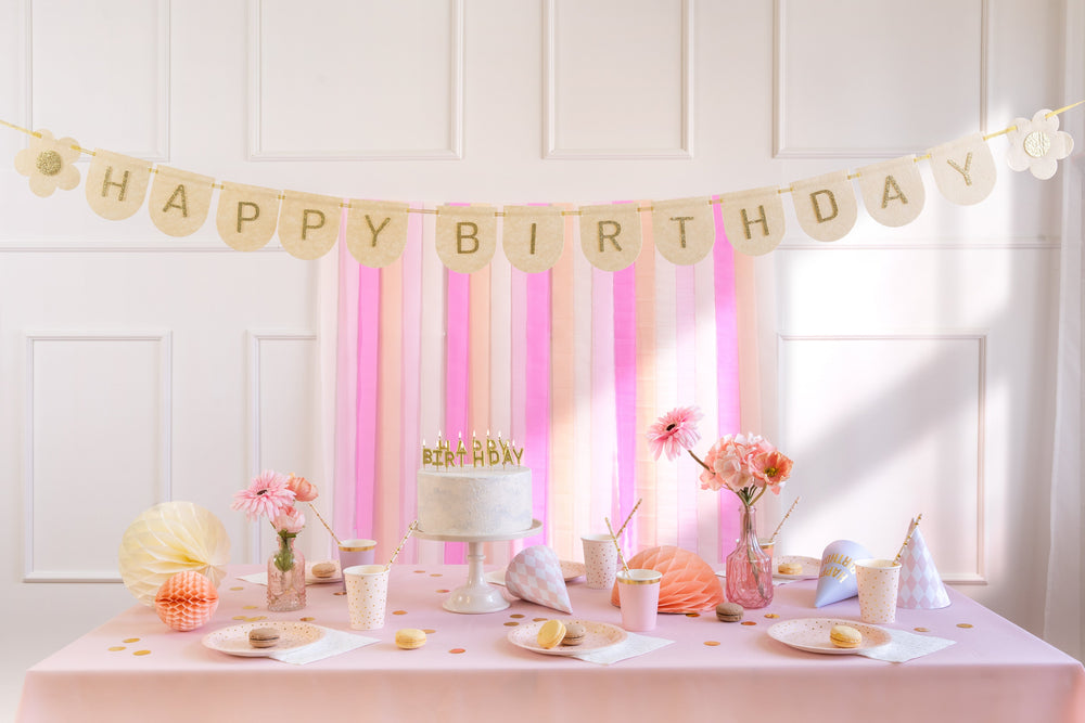 Happy Birthday Daisy Felt Banner - Pink (3m) - Pink Birthday Decorations Bunting Happy Birthday Daisy Felt Banner - Pink (3m)