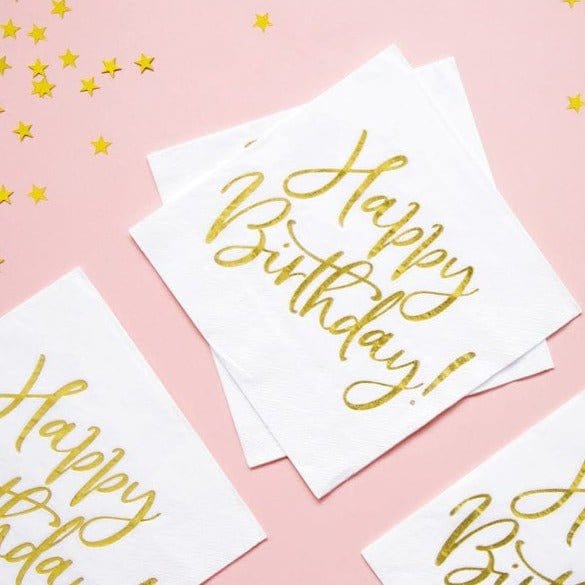 Happy Birthday Gold Party Napkins x 20 - Party Deco Paper Napkins Happy Birthday Gold Party Napkins x 20