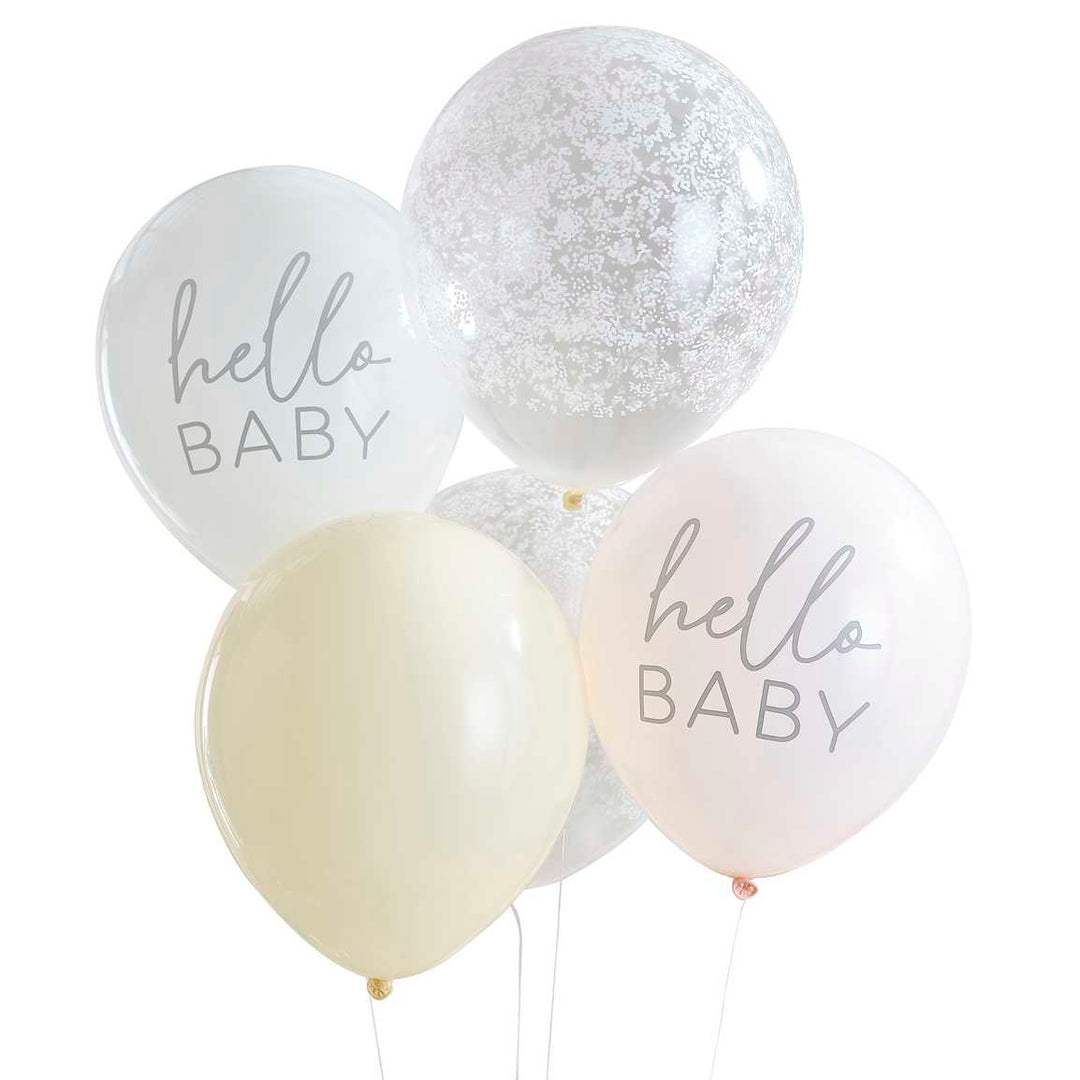 Hello Baby Floral Baby Shower Balloons x 5 - Baby Shower Decorations Balloons Hello Baby Floral Baby Shower Balloons x 5