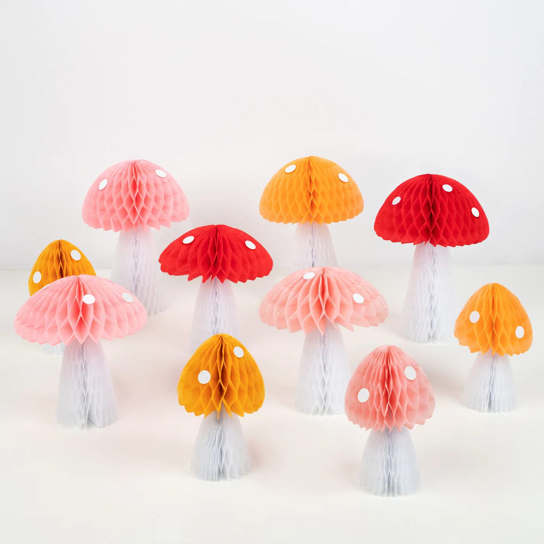 Honeycomb Mushroom Party Decorations x 10 - Mushroom Party Supplies Paper Decoration Honeycomb Mushroom Party Decorations x 10