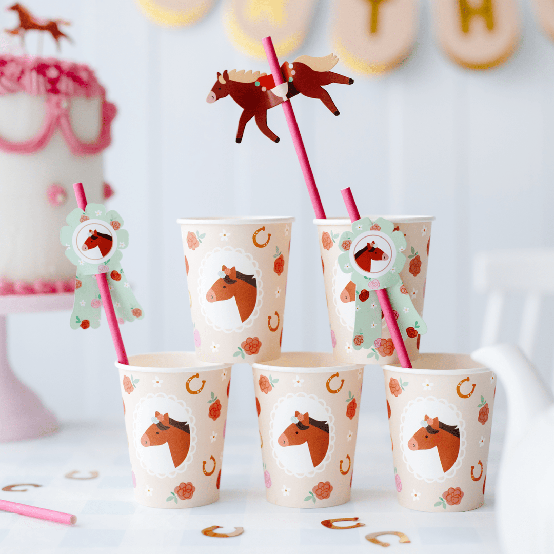 Horse Party Paper Straws x 6 - Horse Party Supplies Drinking Straws & Stirrers Horse Party Paper Straws x 6