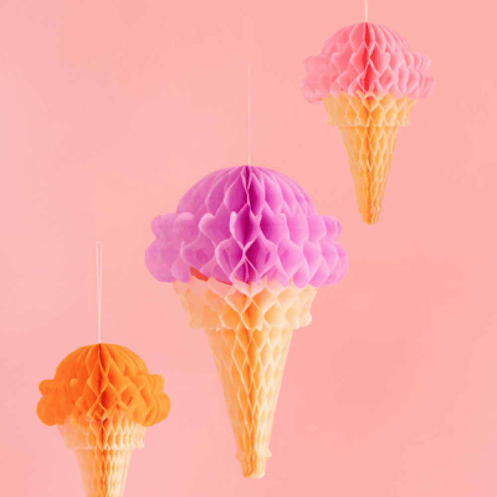 Ice Cream Honeycomb Party Decorations x 3 Hanging Decoration Ice Cream Honeycomb Party Decorations x 3