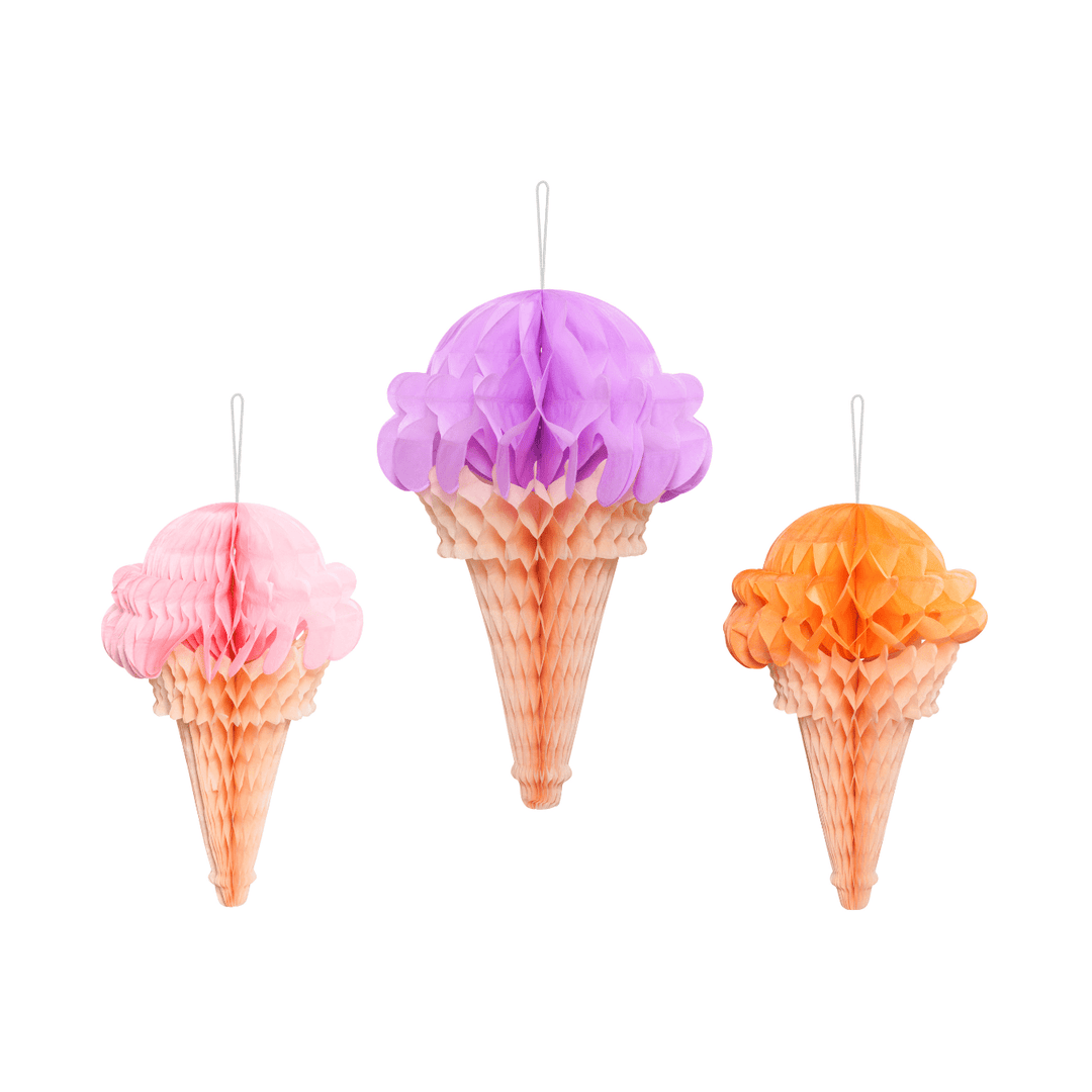 Ice Cream Honeycomb Party Decorations x 3 Hanging Decoration Ice Cream Honeycomb Party Decorations x 3