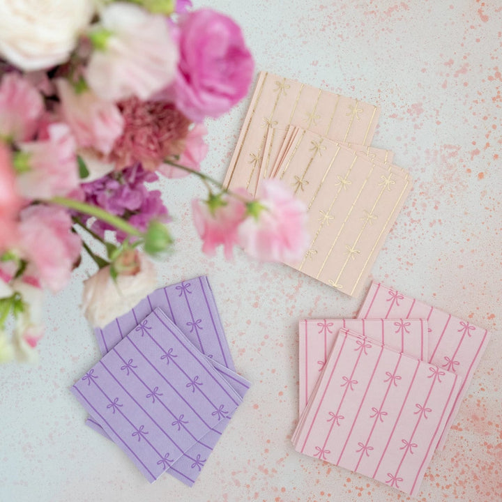 Le Lilac Signature Bow Small Party Napkins x 20 - Bow Party Bonjour Fête Paper Napkins Le Lilac Signature Bow Small Napkins x 20