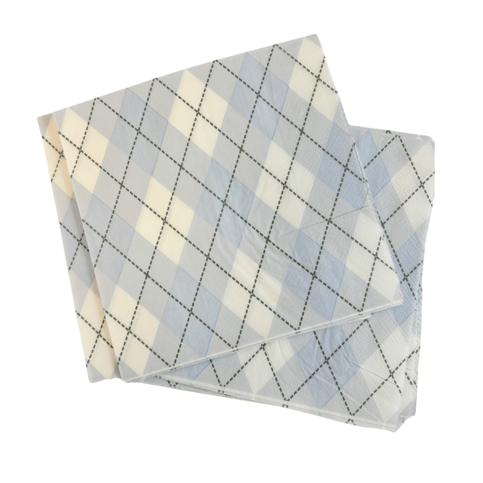 Light Blue Argyle Print Napkins x 24 - Josi James Party Supplies - Golf theme birthday party supplies Paper Napkins Light Blue Argyle Print Napkins x 24