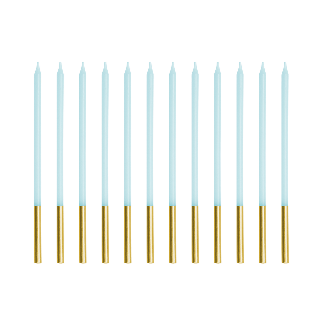 Light Blue Gold Tip Cake Candles x 12 - Birthday Cake Candles Birthday Candles Light Blue Gold Tip Cake Candles x 12