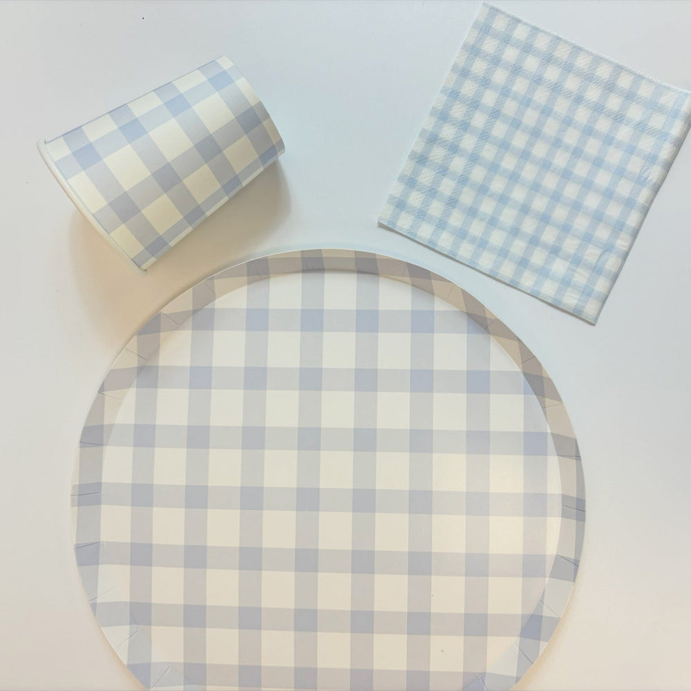 Light Blue Plaid Large Party Plates x 12 - Josi James Party Supplies - Blue theme birthday party supplies Disposable Plates Light Blue Plaid Large Party Plates x 12