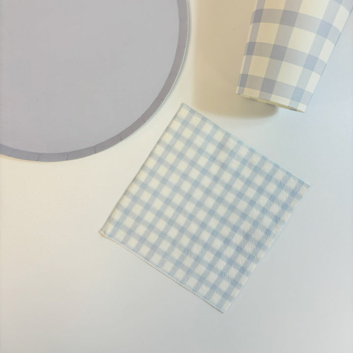 Light Blue Plaid Party Napkins x 24 - Josi James Party Supplies - Blue theme birthday party supplies Paper Napkins Light Blue Plaid Party Cocktail Napkins x 24