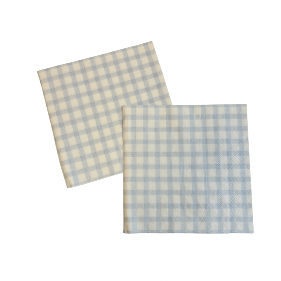 Light Blue Plaid Party Napkins x 24 - Josi James Party Supplies - Blue theme birthday party supplies Paper Napkins Light Blue Plaid Party Cocktail Napkins x 24