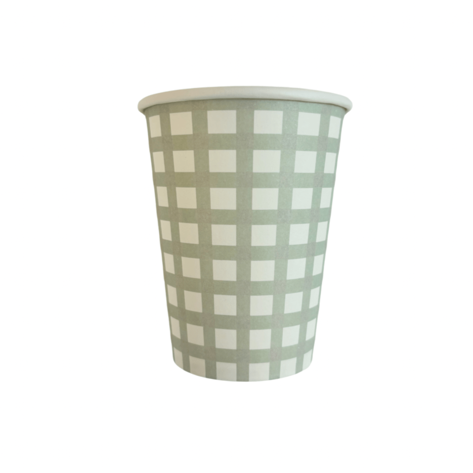 Light Green Gingham Party Cups x 12 - Josi James Party Supplies - Blue theme birthday party supplies Disposable Cups Light Green Gingham Party Cups x 12