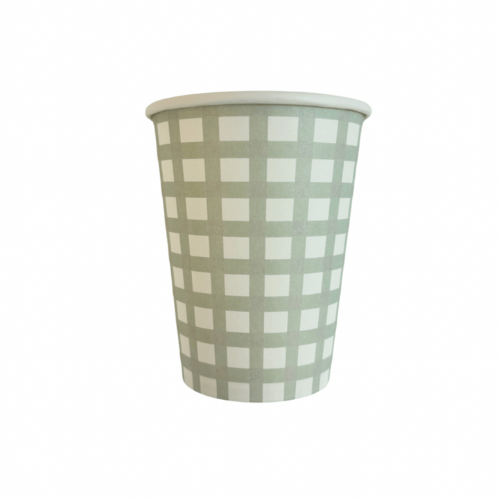 Light Green Gingham Party Cups x 12 - Josi James Party Supplies - Blue theme birthday party supplies Disposable Cups Light Green Gingham Party Cups x 12