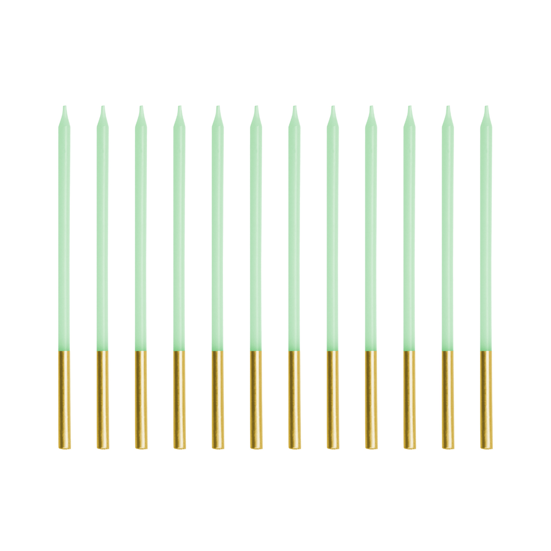 Light Green Gold Tip Cake Candles x 12 - Birthday Cake Candles Birthday Candles Light Green Gold Tip Cake Candles x 12