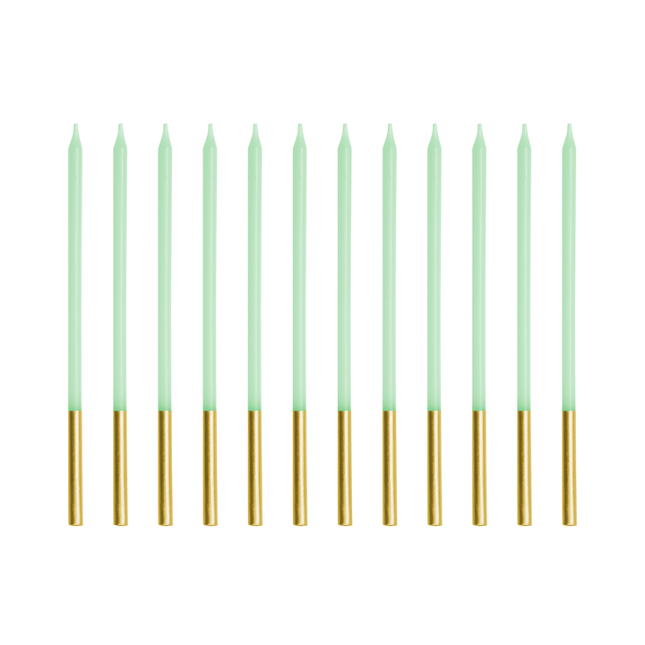 Light Green Gold Tip Cake Candles x 12 - Birthday Cake Candles Birthday Candles Light Green Gold Tip Cake Candles x 12