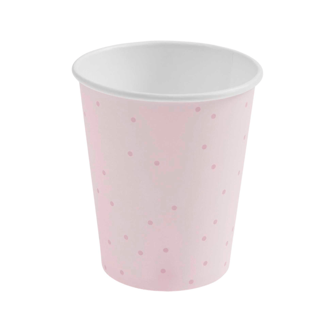 Light Pink Dots Party Cups x 8 - Pink Party Tableware Disposable Cups Light Pink Dots Party Cups x 8