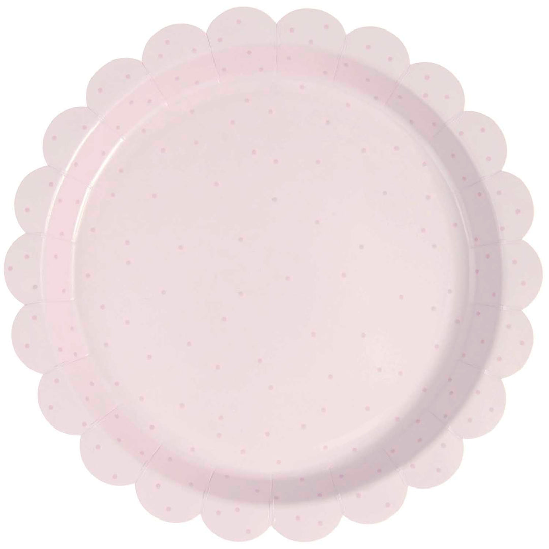 Light Pink Dots Scallop Party Plates x 8 Disposable Plates Light Pink Dots Scallop Party Plates x 8