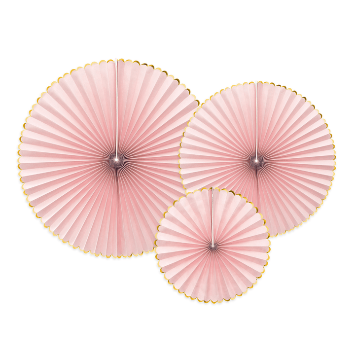 Light Pink Paper Party Fans x 3 - Pink Party Supplies Paper Fans Light Pink Paper Party Fans x 3