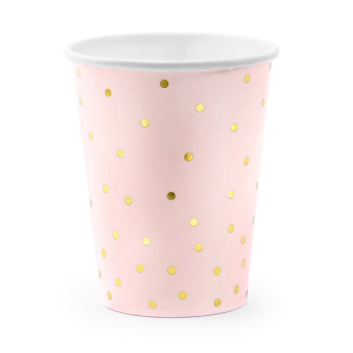 Light Pink Polka Dots Party Cups x 6 - Pink Party Supplies Disposable Cups Light Pink Polka Dots Party Cups x 6