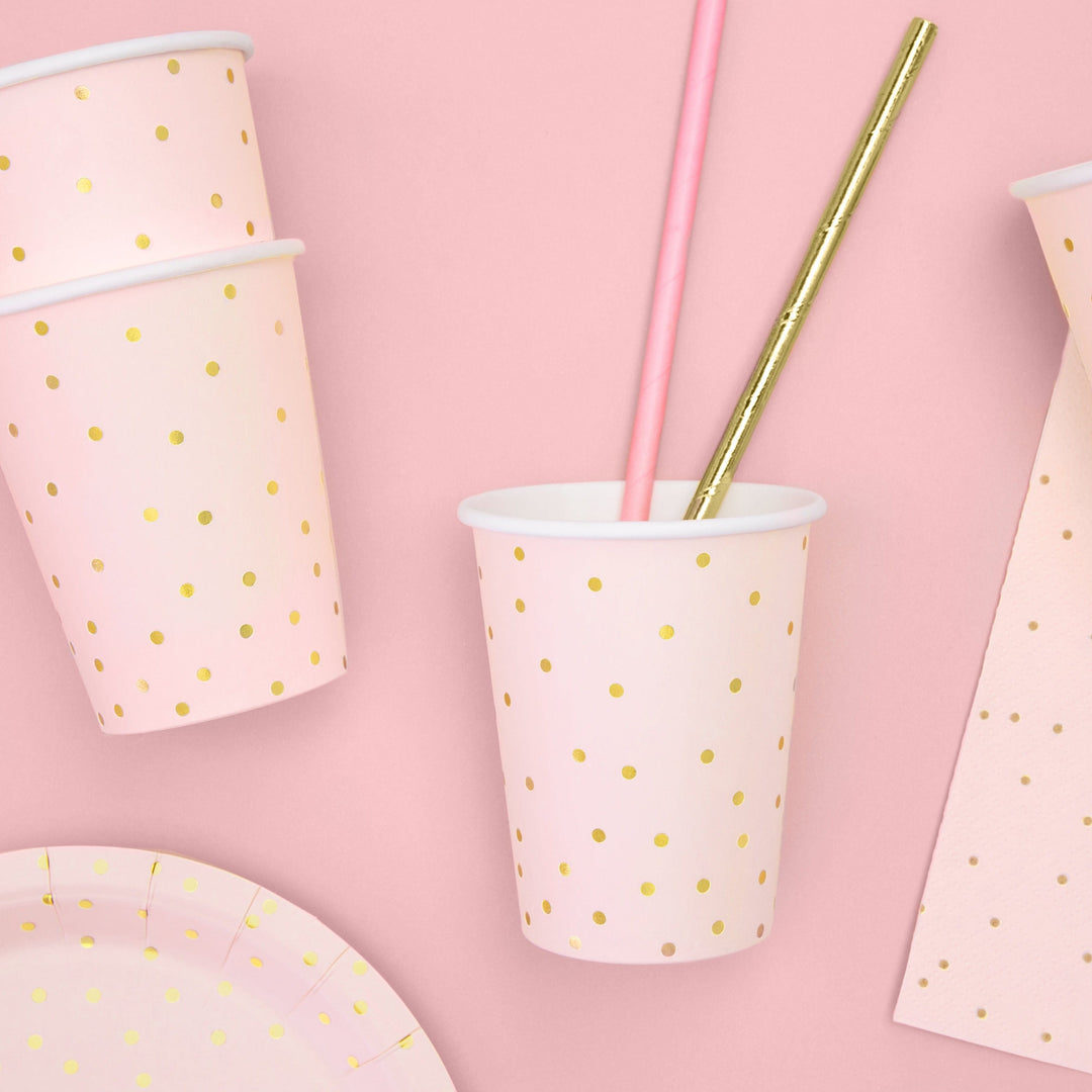 Light Pink Polka Dots Party Cups x 6 - Pink Party Supplies Disposable Cups Light Pink Polka Dots Party Cups x 6