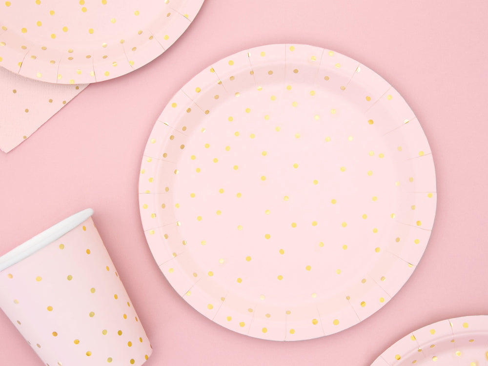 Light Pink Polka Dots Party Plates x 6 - Pink Party Supplies Disposable Plates Light Pink Polka Dots Party Plates x 6