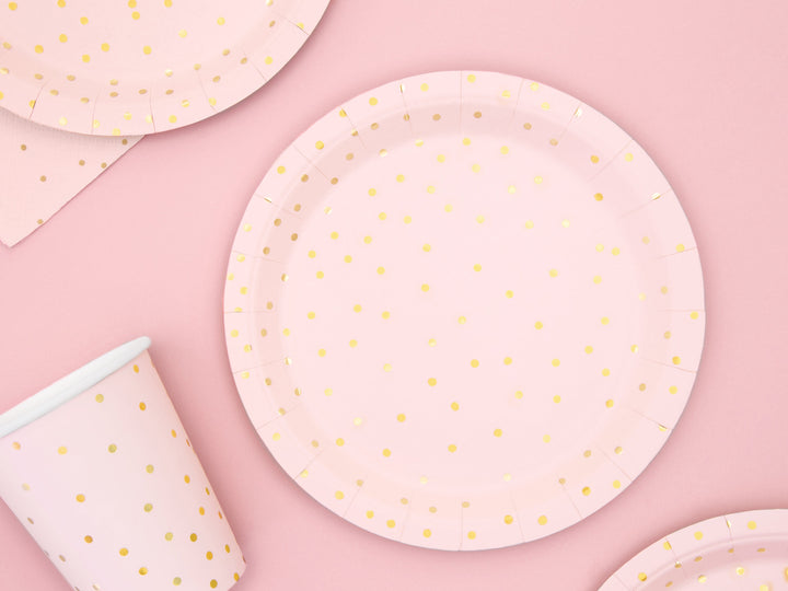 Light Pink Polka Dots Party Plates x 6 - Pink Party Supplies Disposable Plates Light Pink Polka Dots Party Plates x 6