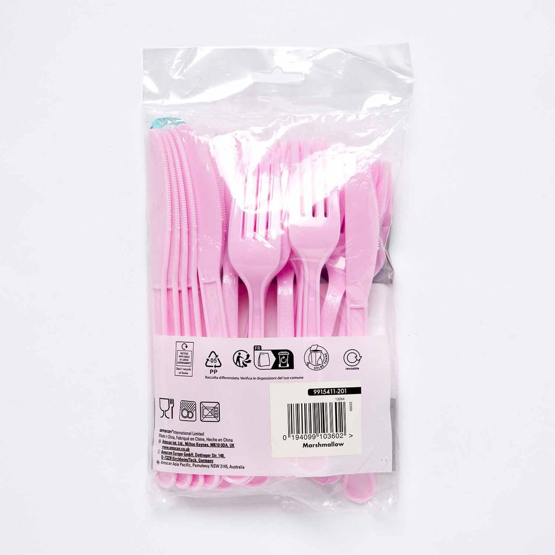 Disposable Cutlery Marshmallow Pastel Pink Party Cutlery (Pack of 24)