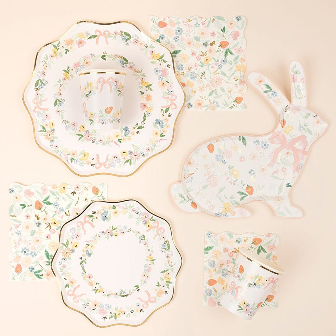 Meri Meri - Elegant Bows & Floral Small Party Plates x 8 party plates Elegant Bows & Floral Small Party Plates x 8