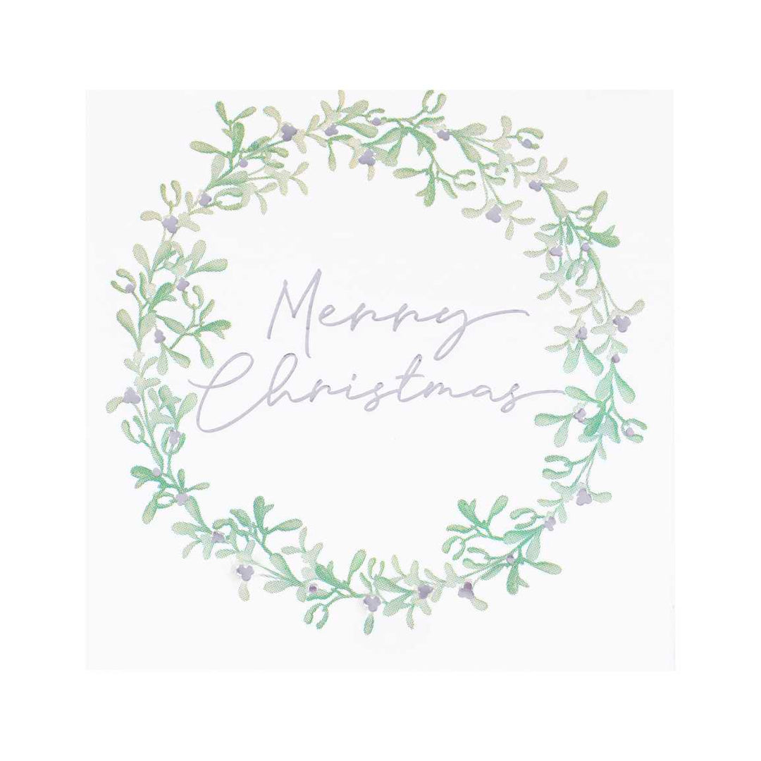 Paper Napkins Merry Christmas Mistletoe Wreath Christmas Napkins x 16