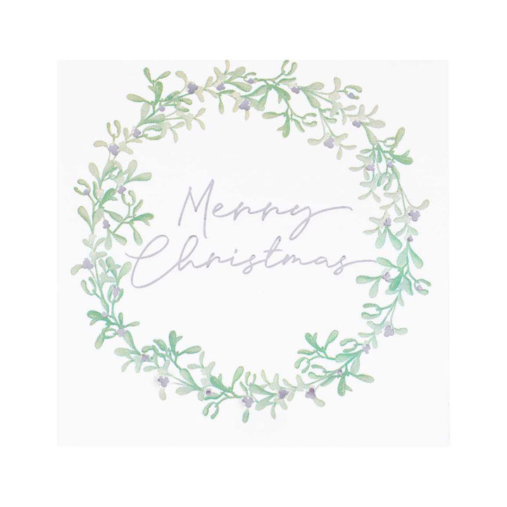 Paper Napkins Merry Christmas Mistletoe Wreath Christmas Napkins x 16