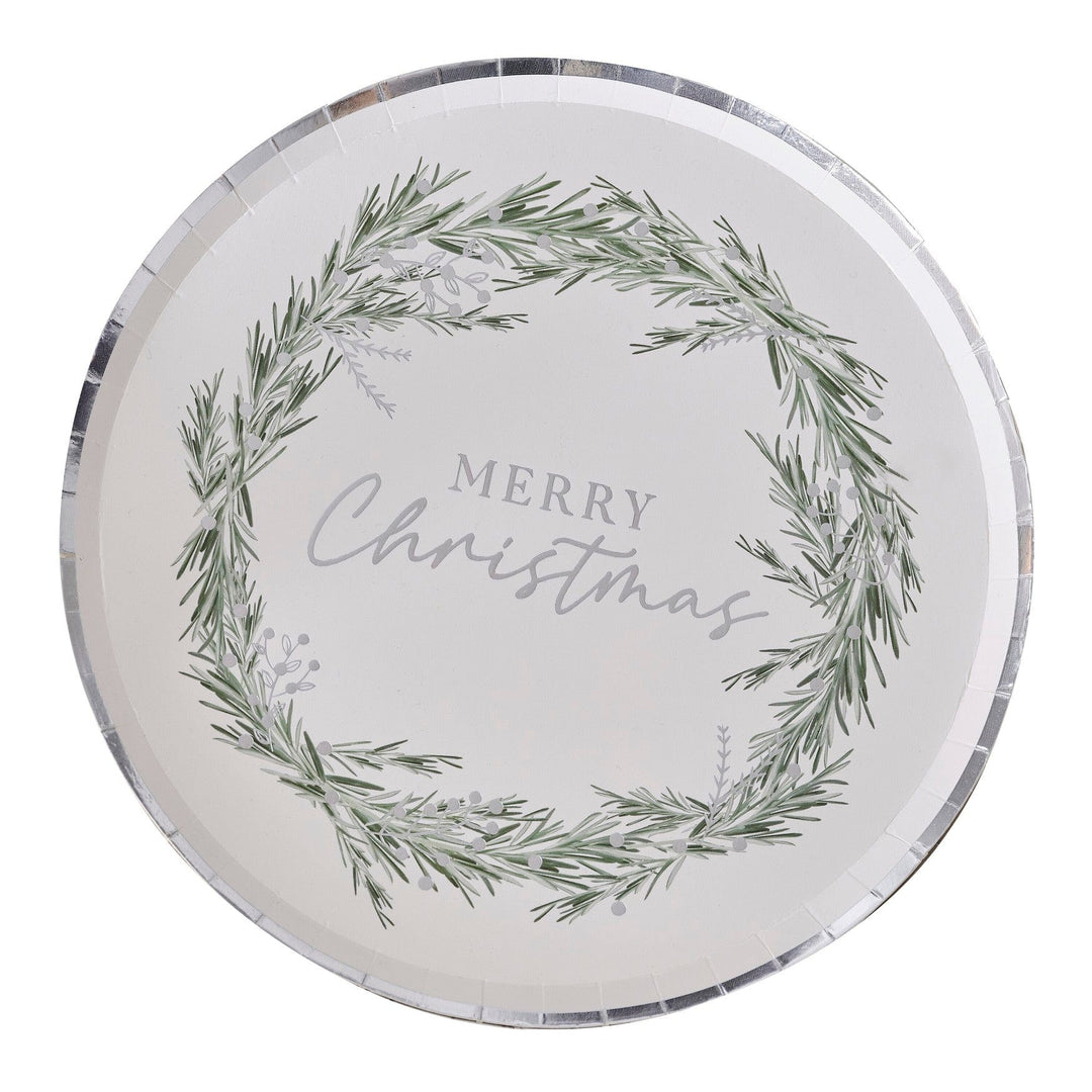 Merry Christmas Mistletoe Wreath Paper Plates x 8 - Christmas Plates Disposable Plates Merry Christmas Mistletoe Wreath Paper Plates x 8