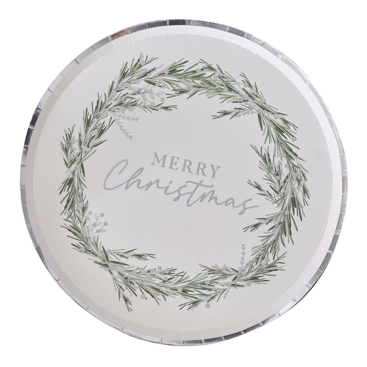 Merry Christmas Mistletoe Wreath Paper Plates x 8 - Christmas Plates Disposable Plates Merry Christmas Mistletoe Wreath Paper Plates x 8